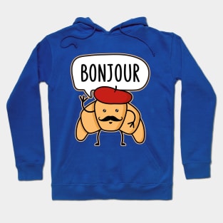 Bonjour Kawaii Croissant with a Mustache and Beret Hat Hoodie